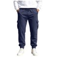thumbnail image 3 of GEWSEY Mens Fleece Cargo Sweatpants Heavyweight Elastic Waist Pants with Pockets Baggy Drawstring Jogger Pants (Navy, L), 3 of 7