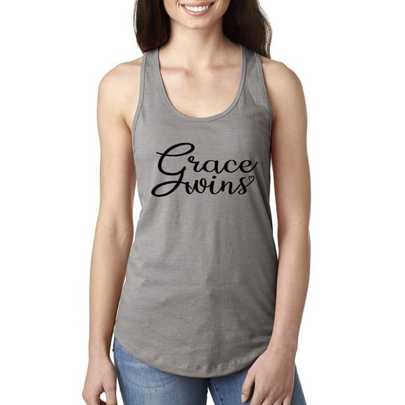Wild Bobby Grace Wins Script Inspirational/Christian Women Racerback Tank Top, Heather Grey, Small