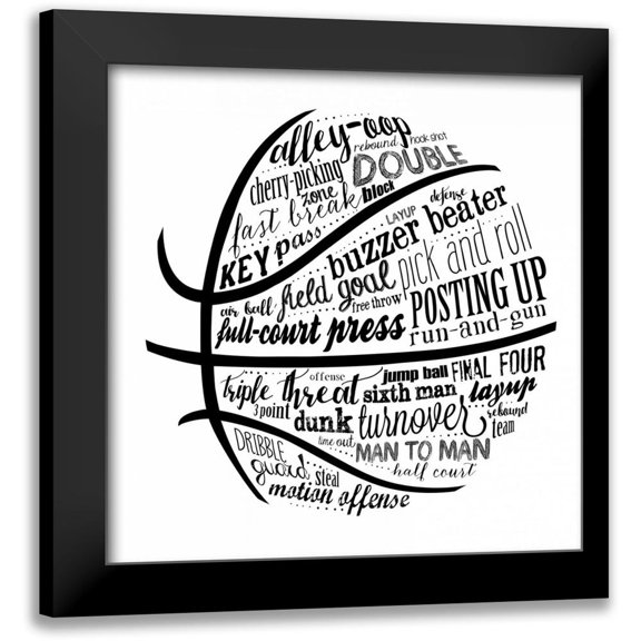 Longfellow Designs 12x12 Black Modern Framed Museum Art Print Titled - Basketball Terms BNW