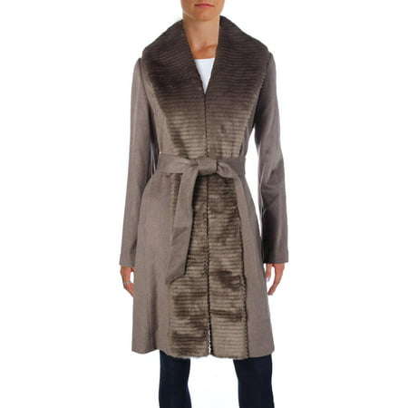 Ellen Tracy Womens Faux Fur Tuxedo Coat