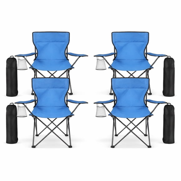 Sillas Plegables para Camping Pesca Playa y Exteriores de Lona Impermebale con Porta Vaso Ligera - Sillas para Exterior Ergonomica con Estructura de Acero y Funda Transportadora Set 4 Sillas