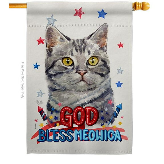 Breeze Decor H120110-BO Patriotic Red American Short Hair Animals Cat 28 x 40 in. Double-Sided Decorative Vertical House Flag for Decoration Banner Garden Yard Gift