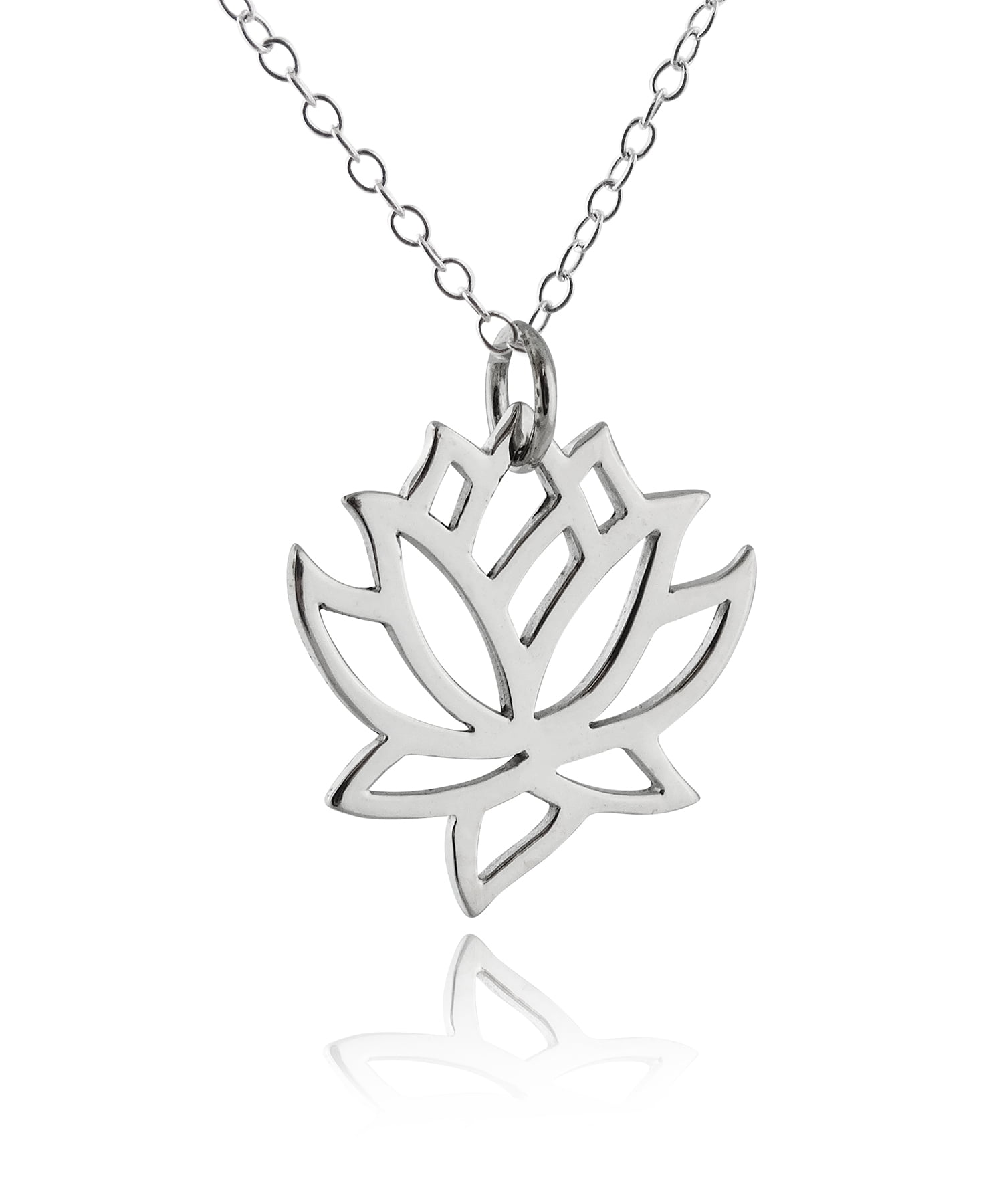 Small Round Reversible Lotus Flower Pendant with Words of Inspiration on 18 Rhodium Plated Sterling Silver Bead Chain 8227 