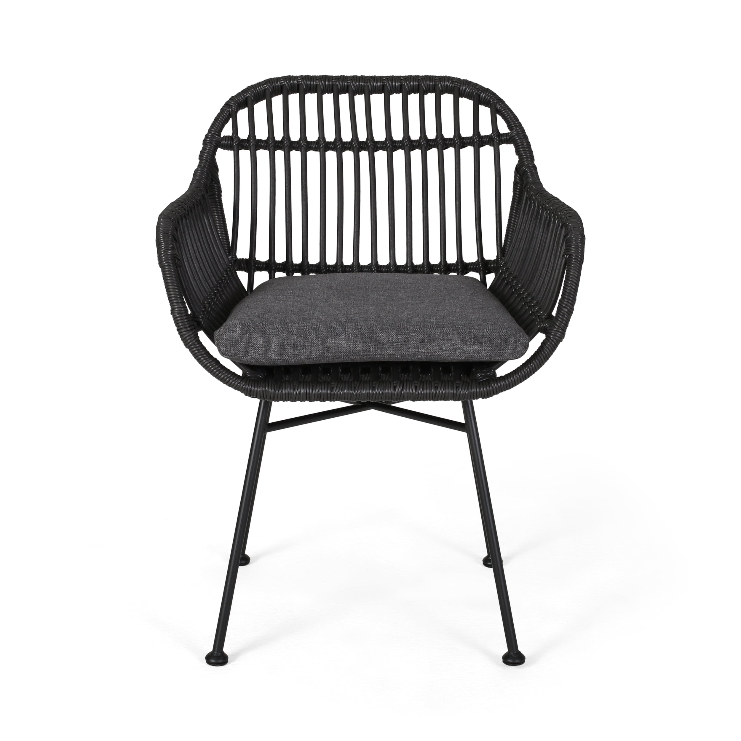 Euroco Set of 2 Modern PE Rattan Accent Chairs with Water-Resistant Cushions and Black Steel Frame