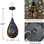 QiShi Hanging Solar Lantern Garden Outdoor, Boho Decorative Metal Decor Flower Waterproof for Pathway Patio Yard