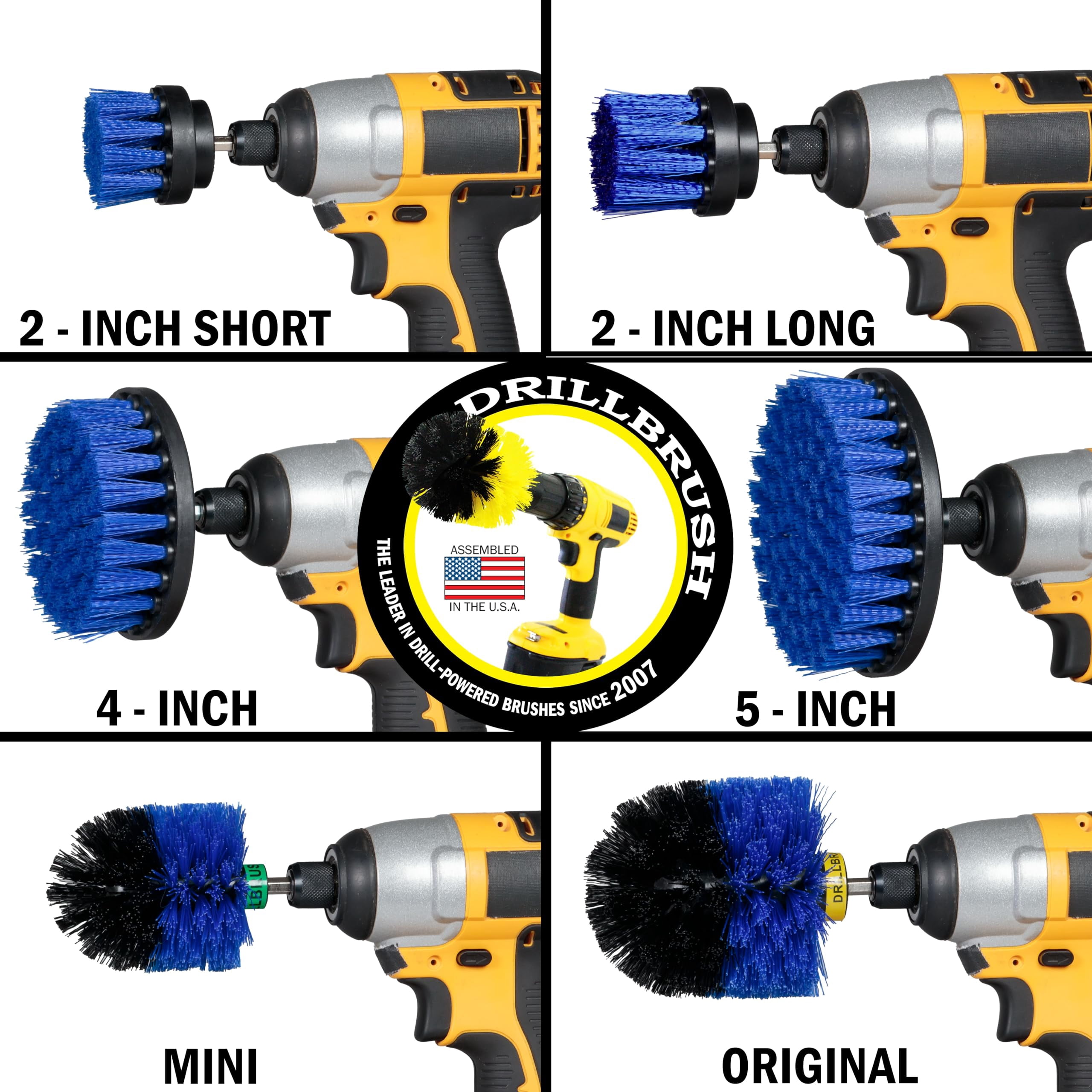 Power Pool Brush for Drill - 6 Piece Pool Tile Cleaning Kit - Boat Cleaning Supplies - Slide Cleaner - Deck Brush - Pond Supplies – Marine Brushes for Boat Hull - Power Drill Parts & Accessories