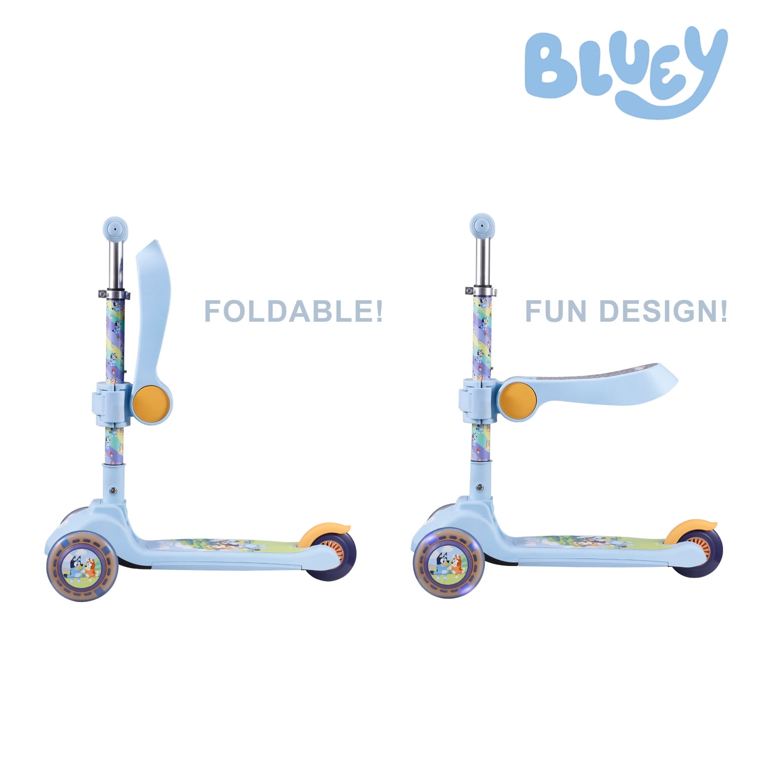 Bluey Ride-N-Glide Buddies Toddler 3 Wheel Kick and Sit Scooter, for Kids Ages 3+, Bluey