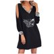 thumbnail image 1 of Mini vestido de manga larga con cuello en V sin tirantes con estampado informal sexy para mujer a la moda Pompotops  hdfakjf5796, 1 of 8