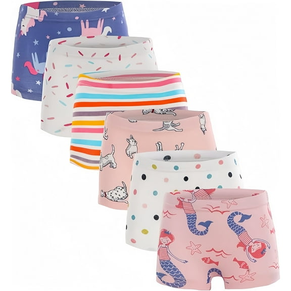 BKSDUEH Kids Little Girls Underwear Toddler Baby Boyshort 100% Cotton Soft Briefs Panties Cartoon Big Girls Undies 1-10 Years (Pack of 6)