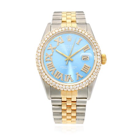 Rolex Datejust Jubilee Band Custom Diamond Bezel Sky Blue Dial 36mm Watch