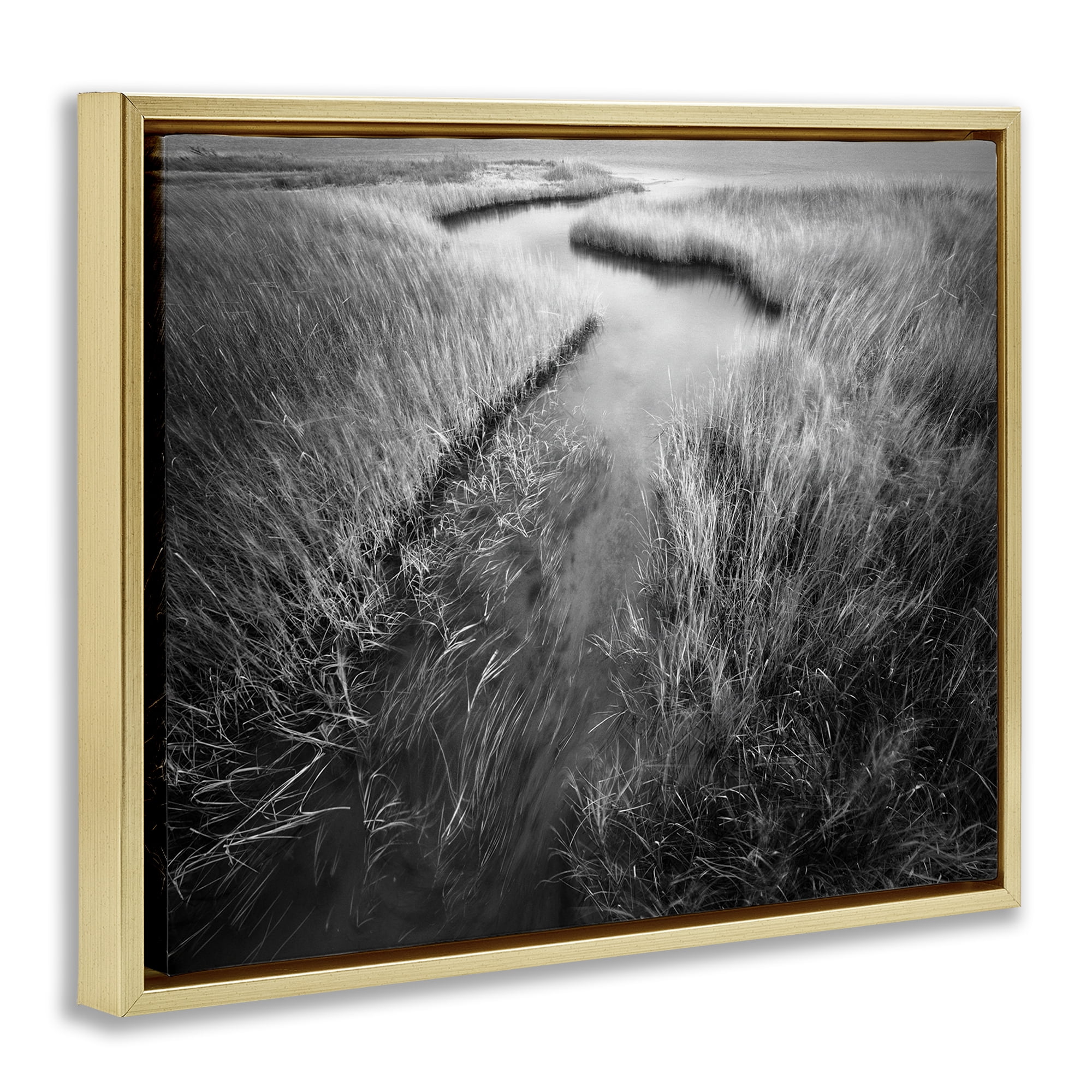 Stupell Industries Meandering Estuary View Landscape Photography Gold Floater Framed Art Print Wall Art, 21 x 17