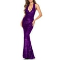 thumbnail image 3 of QATAINLAV Dresses for Women Sexy Halter Neck Backless Slit Party Dress Fashion Sequin Glitter Wedding Guest Dresses Bodycon Cocktail Dress Purple M, 3 of 5