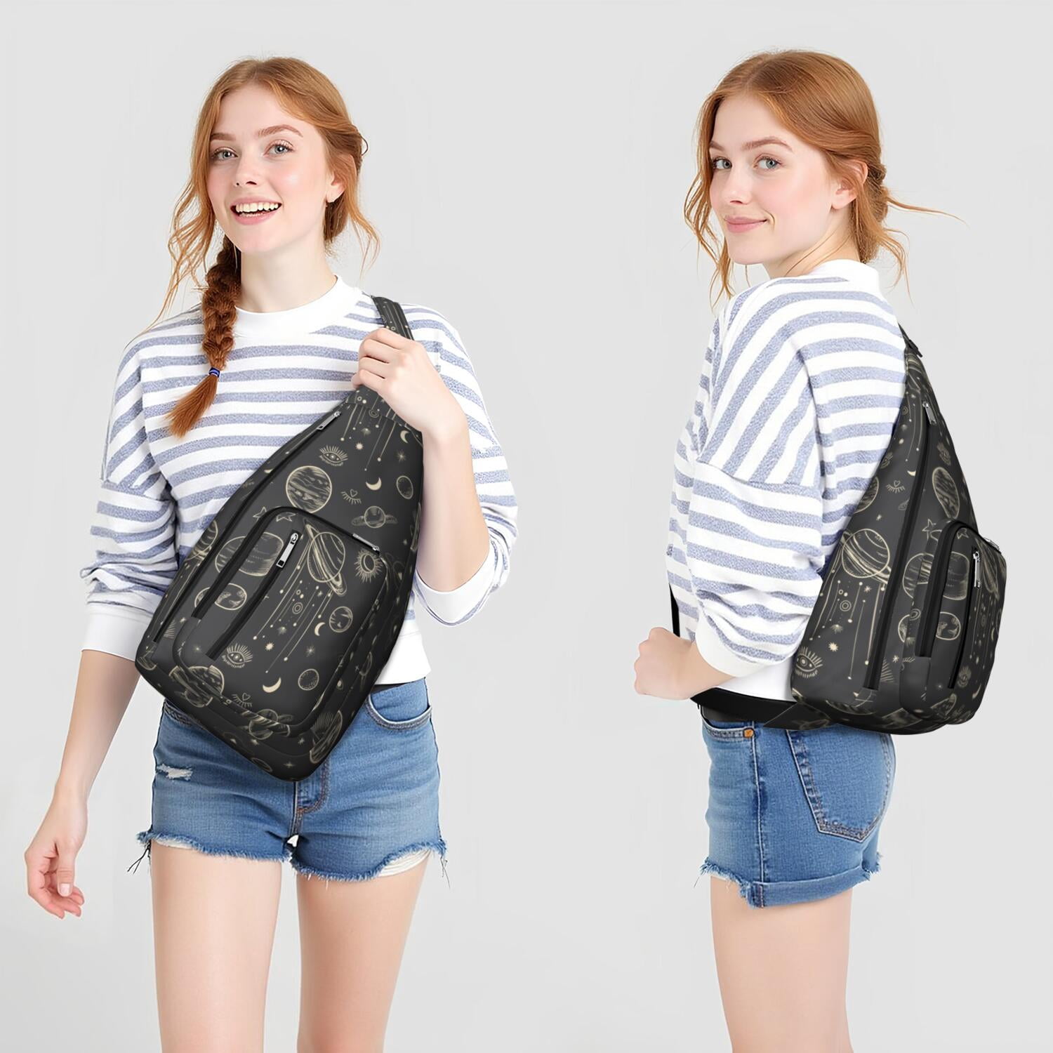 Witchy Sling Bag - Dark Mystical Moon & Stars, Gothic Aesthetic Crossbody Bag, Unisex & Lightweight for Travel
