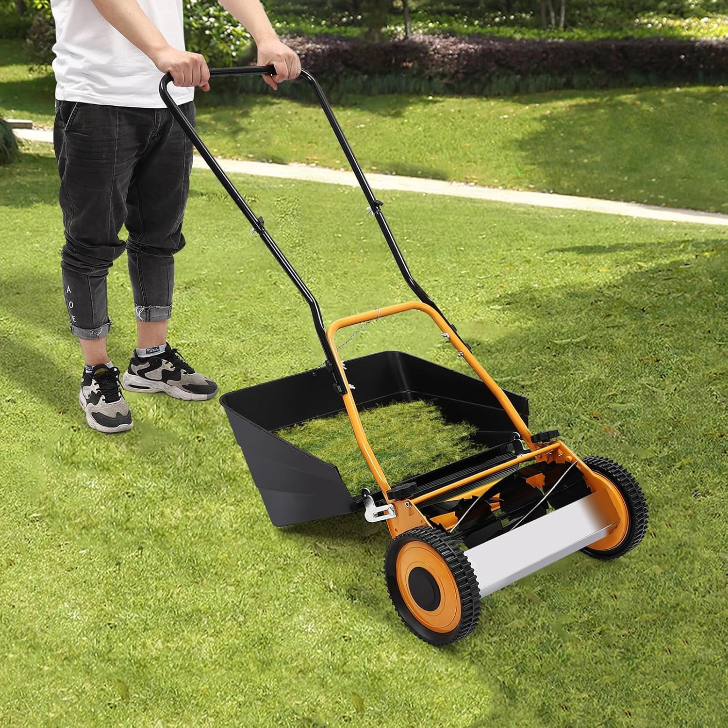 Miumaeov Push Reel Lawn Mower 16-Inch,Push Lawn Mower,for Cleaning Lawns, Sidewalks, Driveways