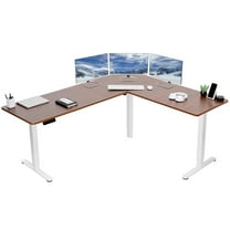 VIVO Dark Walnut / White Electric 75" x 63" Corner Desk, L-Shaped Workstation