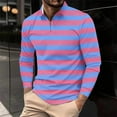 thumbnail image 2 of ZCFZJW Men's Polo Shirt Casual Striped Print Long Sleeve 1/4 Zip up Lightweight Classic Fashion Lapel Collar Big and Tall Golf Sport Shirt Hot Pink XXXXL, 2 of 5