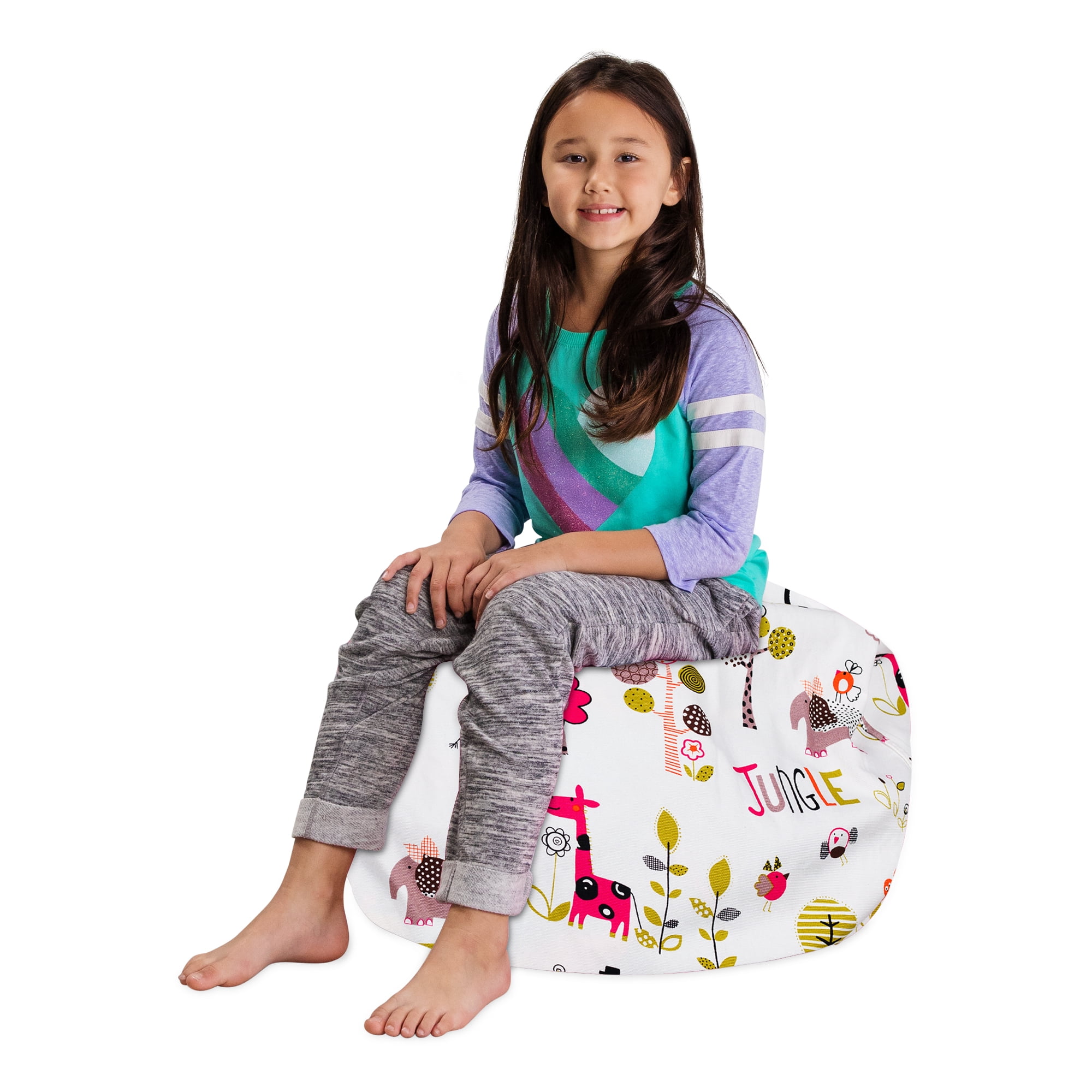 Posh Creations Bean Bag Stuffable Cover Only-Toy Organizer, Canvas, Kids, 2 ft, Animals on White