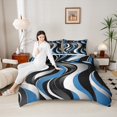 thumbnail image 4 of Manfei Modern Geometric Adult Queen Comforter Set, Blue Stripes Bedding Comforter Set, Minimalst Minimalism Reversible Bedding Set, Breathable Home Decor, 3pcs, 4 of 8