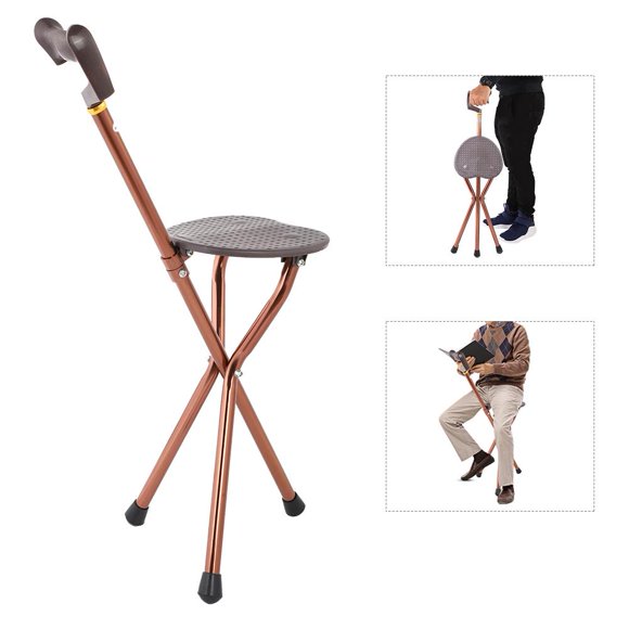 Domqga Walking Stick, Cane Stool, Metal Portable Folding Walking Stick Chair Seat Stool Travel Cane Chair
