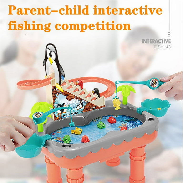 VIVEFOX Fishing Toys, Fishing Game Toys with Slideway, Electronic Toy  Fishing Set with Magnetic Pond, 9 Fish, 3 Penguin, 2 Toy Fishing Poles,  Learning