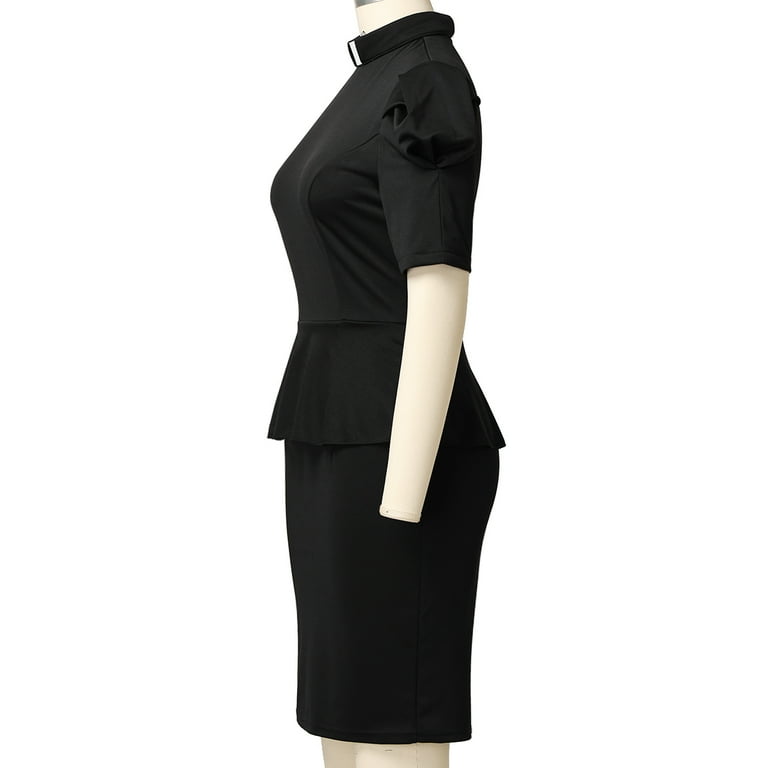 peplum clergy dress GRACEART Women Clergy Dress Pastor Priest Clerical Peplum Dress with Tab  Collar Black