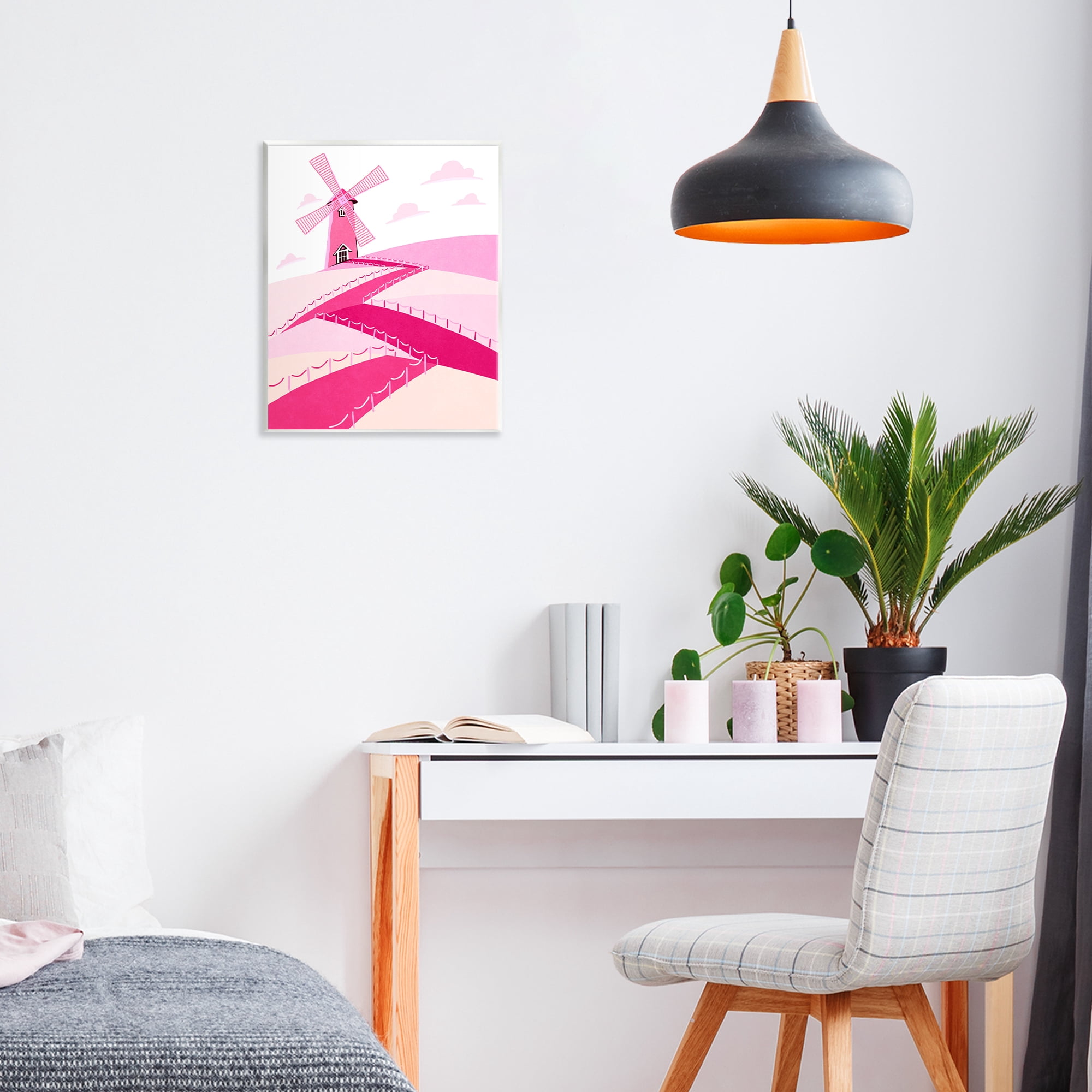 Pink Hills and Windmill Wall Plaque Art, design by Ziwei Li