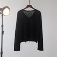 thumbnail image 2 of BaoFuBaoMei Cotton Cardigan Sweater for Women Lightweight Button up Long Sleeve Cardigans Cropped Crew Neck Solid Sweater, 2 of 5