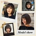 thumbnail image 6 of 【Natural Look】PHOCAS Short Brown Bob Wig with Bangs, Heat Resistant Synthetic Straight Wig for Women, 10 Inch Beginner Friendly Daily Wear, Great Gift for Mom, 6 of 8