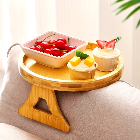 Folding bamboo sofa armrest tray, perfect as an instant stable side table for your sofa - 9.84 inches x 5.12 inches - No power required - Hardwood construction