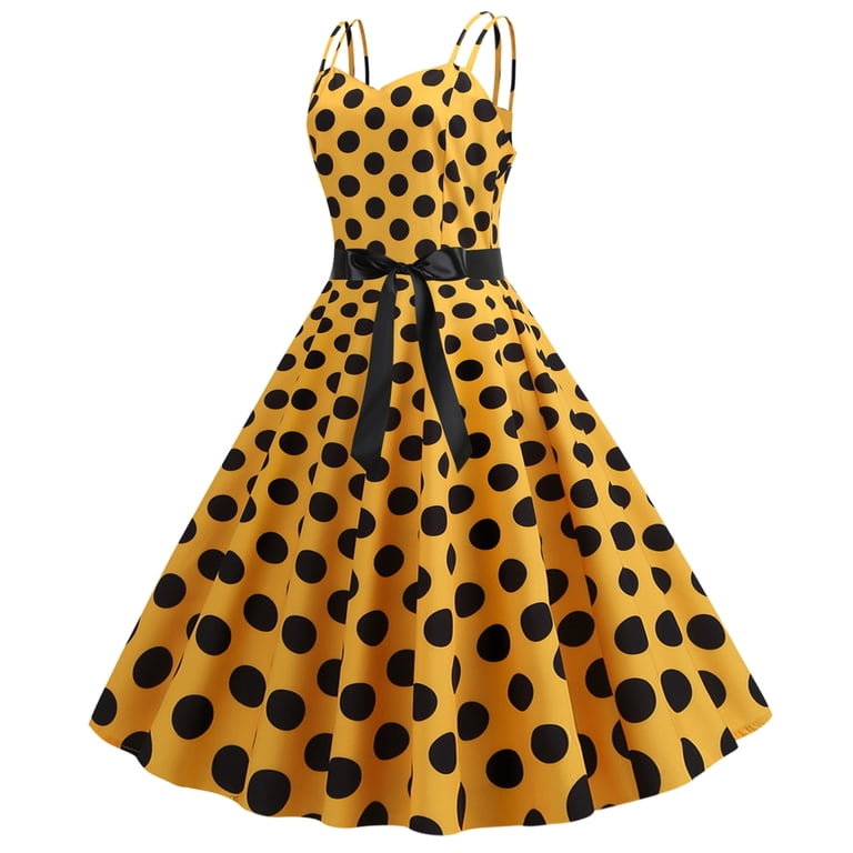 IBTOM CASTLE Women Vintage Polka Dots Spaghetti Strap Dress 1950s  Rockabilly Cocktail Tea Party Homecoming Swing Dresses M Yellow -  Walmart.com