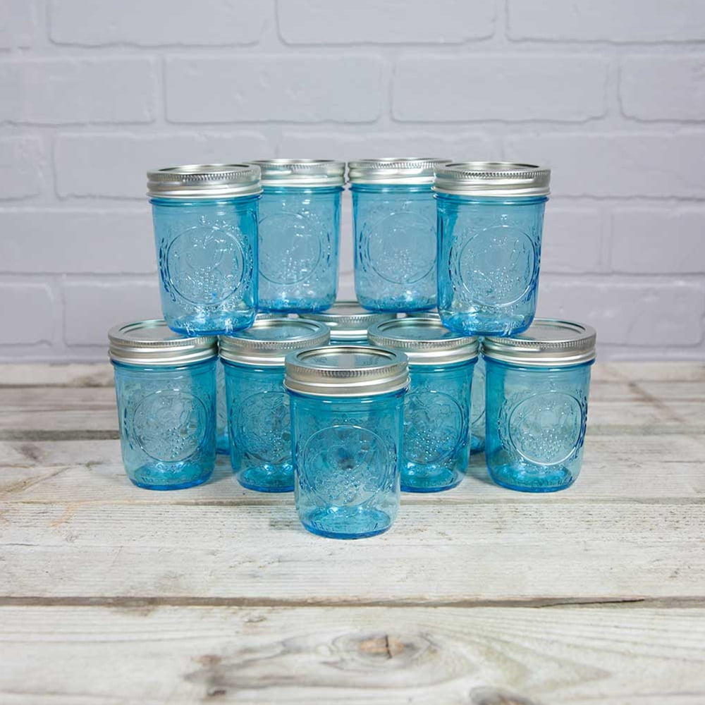 Table Decor Mason Jars With Lids Regular Mouth Half Pint 8 oz Blue 12 Pack