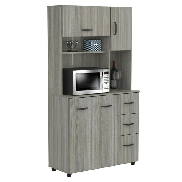 Inval Laminate Kitchen Microwave Storage Cabinet Smoke Oak Com Inval Laminate Kitchen Microwave, Microwave Cabinet With Storage White