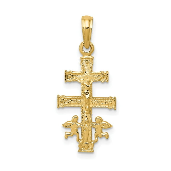 14k Yellow Gold Caravaca Crucifix Cross Pendant for Men and Women Religious Catholic Necklace with Detailed Orthodox Christ Design