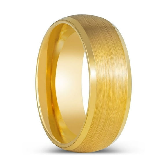 RADIANCE | Yellow Tungsten Ring, Yellow Brushed Center, Beveled Edge