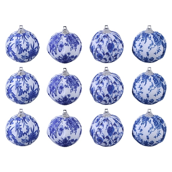 Yucurem 12PCS White and Blue Christmas Porcelain Plastics Balls, 1.97" Christmas Tree Hanging Ornaments for Xmas Birthday Wedding Party Supplies