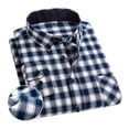 thumbnail image 1 of Camisa a cuadros cepillada de algodón puro para hombre, camisa informal a cuadros con solapa para todas las estaciones, para compras informales en casa, citas y oficina, 1 of 4