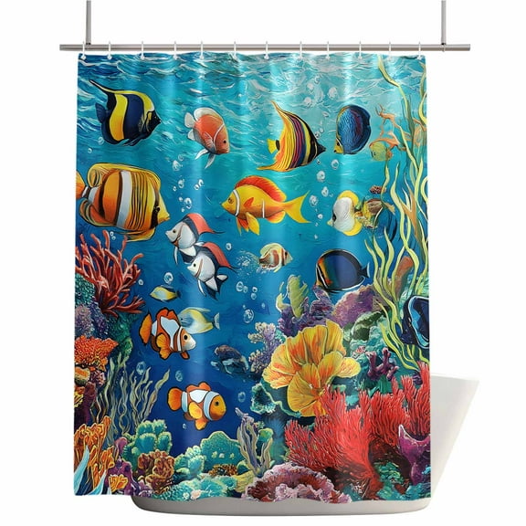 Shower Curtains for Bathroom-72"x72",Marine Clownfish Coral Seaweed Waterproof Bath Curtain Grommet Shower Curtain Set with Hooks,Undersea World Ocean Life Washable Bath Accessories