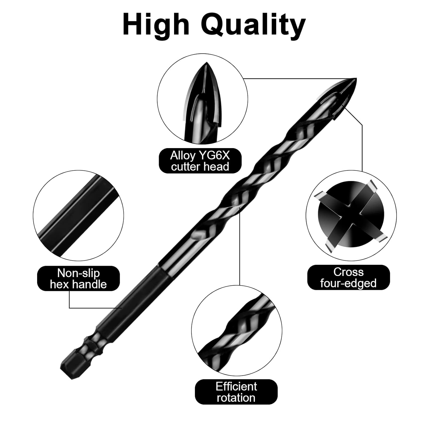 Masonry Drill Bits Set 10PCS, Concrete Drill Bit Set with Tungsten Carbide Tip for Glass,Tile, Brick, Cement, Concrete, Plastic, Cinder Block, Wood etc