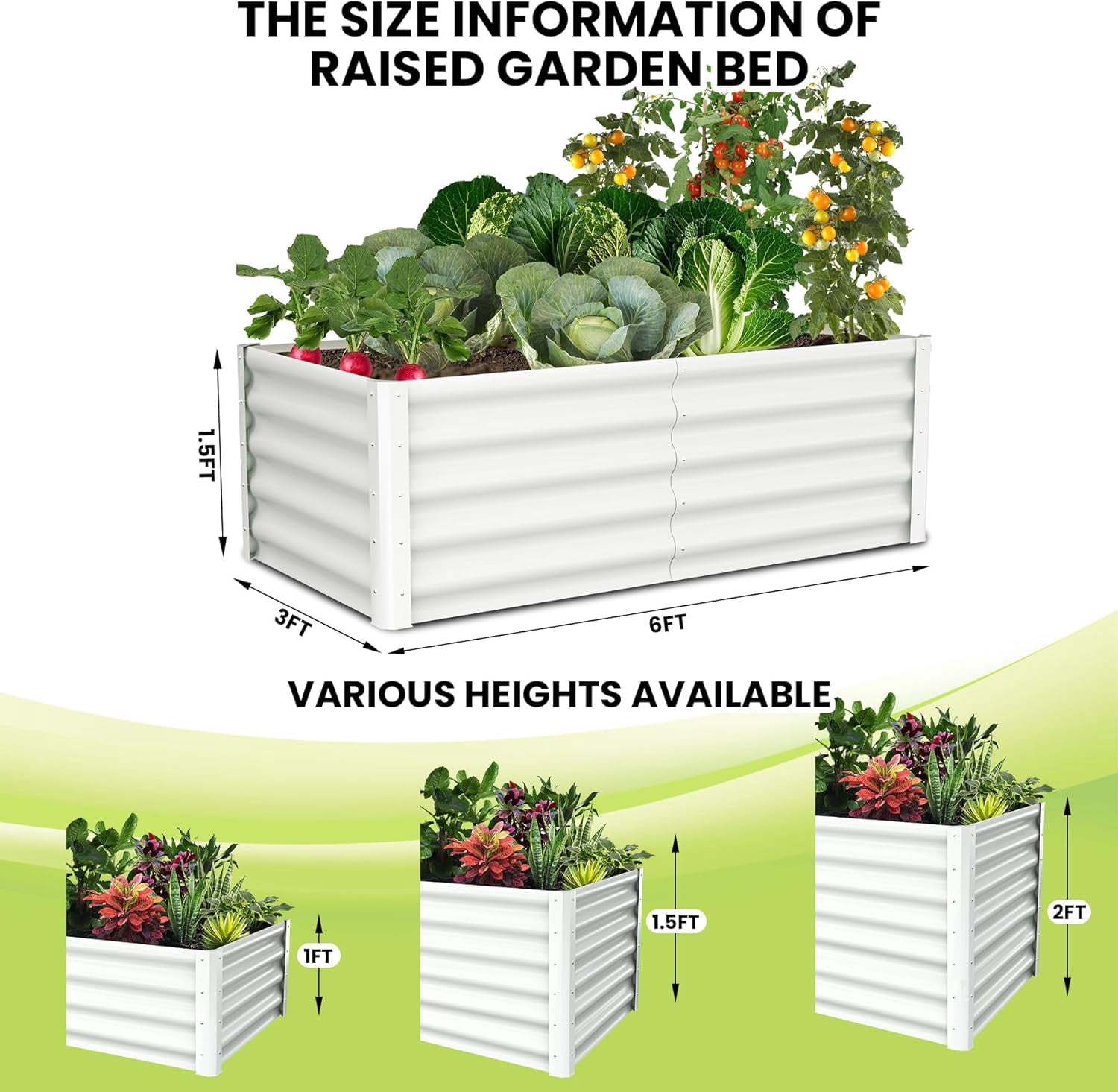 Acekid Raised Garden Bed Set of 2 - 6x3x1.5FT Galvanized Raised Garden Bed, Outdoor Large Planter, Open Base, Safety Edge, Gardening Glove