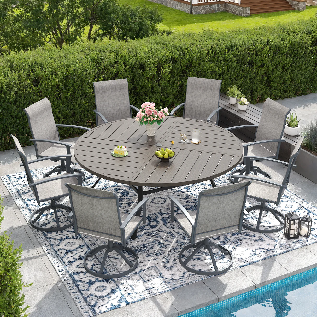 Vicllax Patio Swivel Chairs Set of 4, Outdoor Dining Chairs with Weather-Resistant Textilene Fabric & Metal Frame，Gray
