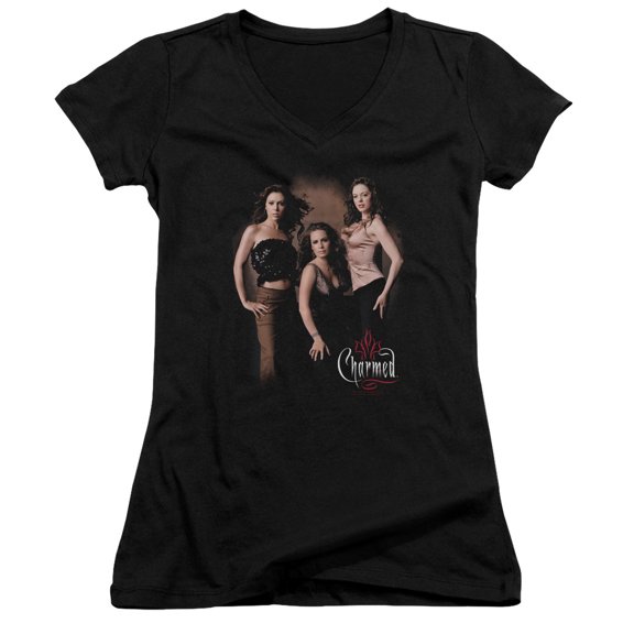 Charmed Three Hot Witches Junior Women's V-Neck T-Shirt Black