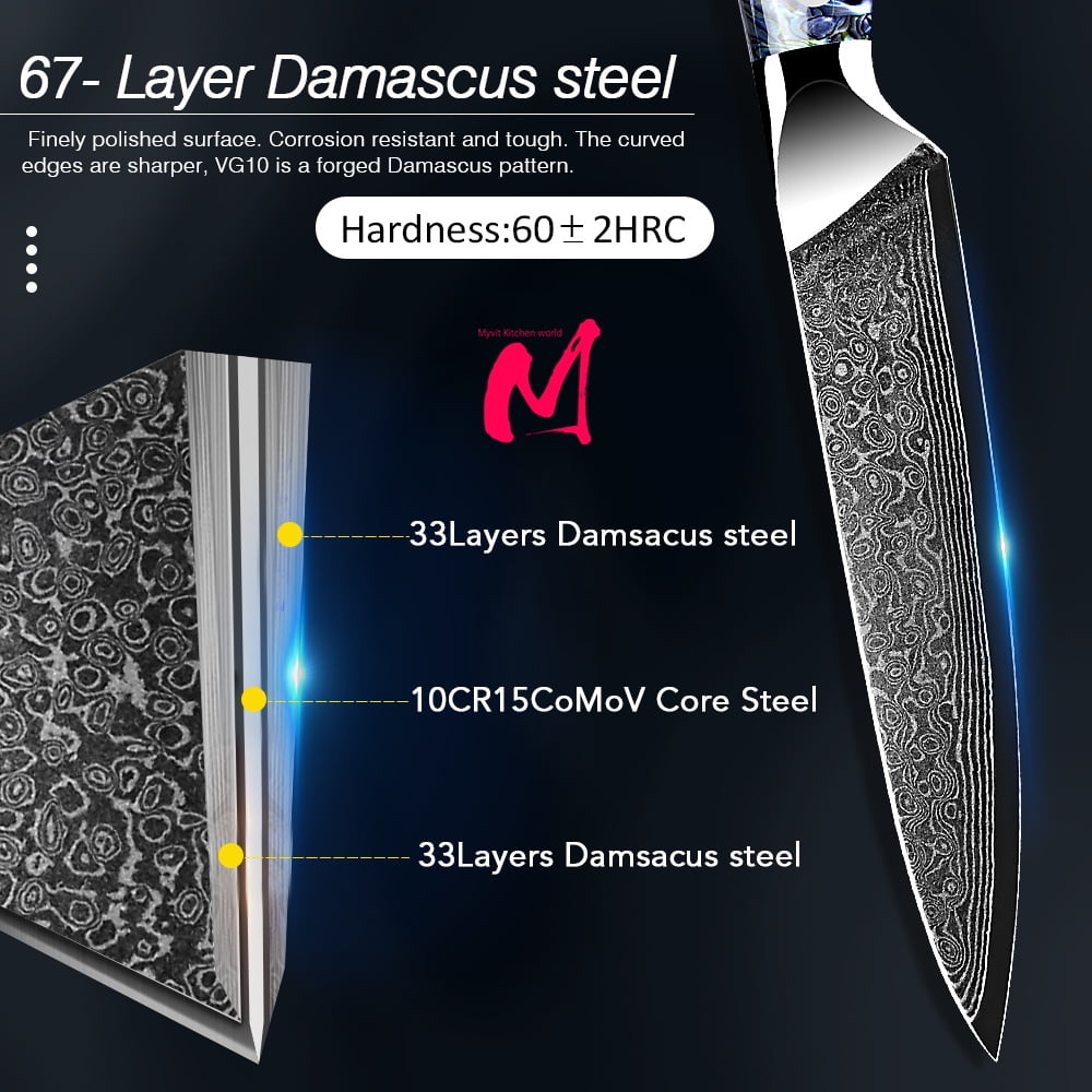 Kitchen Knife Damascus Steel Knife VG10 67 Layers Japanese Chef Knives Santoku Carving Cutting Tool Abalone Shell Handle with Sheath and Giftbox