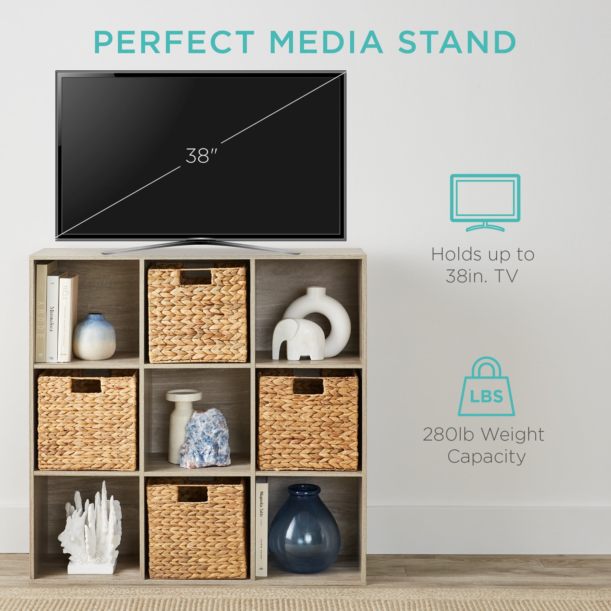 Best Choice Products 9-Cube Bookshelf, 13.5in Display Storage System, Organizer w/ Removable Back Panels - Greige