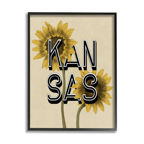 Stupell Industries Kansas Sunflowers Blossoms State Flower Botanicals Graphic Art Black Framed Art Print Wall Art, Design by Daphne Polselli