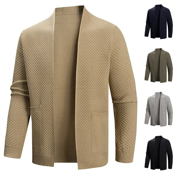 RYDCOT Mens Handsome Casua Cardigan Knitted Sweater Solid Color Long Sleeve Stand up Collar Top Navy