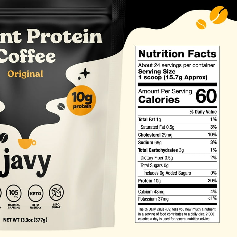 Javy Premium Instant Coffee - Protein Coffee - Protein Shake, Iced Coffee,  Protein Drinks, Delicious Keto Friendly and Gluten Free, 24 Servings 