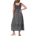 thumbnail image 3 of Vestido Maxi de Playa a Rayas sin Mangas de Cuello Cuadrado Boho para Mujeres Chic L Negro, 3 of 5