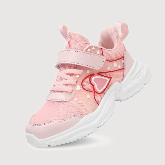 Gyujnb Girls' Heart Detail Breathable Mesh Sneakers with Hook and Loop Strap, Closed Toe Athletic Shoes (Toddler, Little Girls, Big Girls),9-9.5 Years