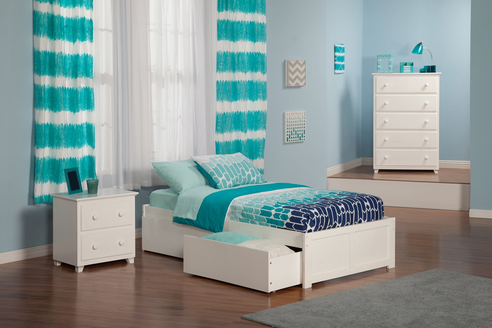 AFI Concord Twin Solid Wood Platform Bed with Footboard & 2 Storage Drawers in White