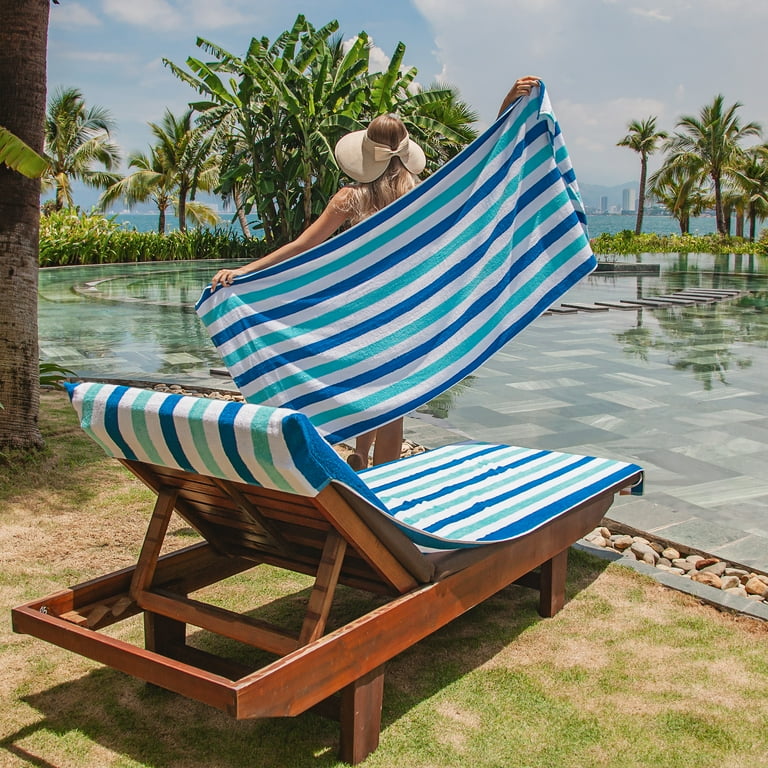 Arkwright Cabo Cabana Chaise Lounge Covers 100 Cotton Terry 30 x 85 in. 2 Pack Blue Navy